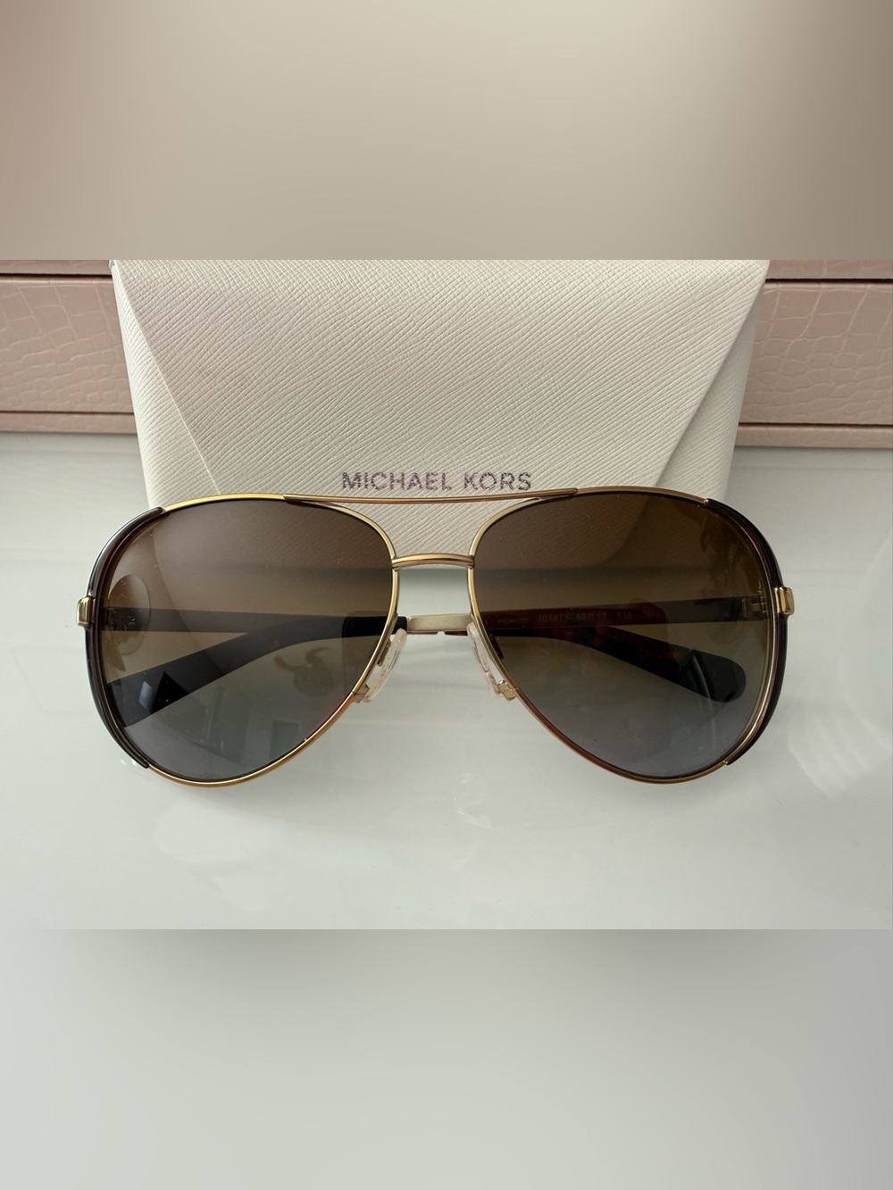Michael Kors Gold Frame with Brown Gradient Lens Aviator Sunglasses